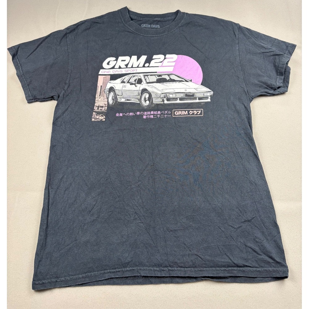 Grim Days Sport GRM.22 Vaporwave Car Graphic T-Shirt Mens Medium Black Cotton